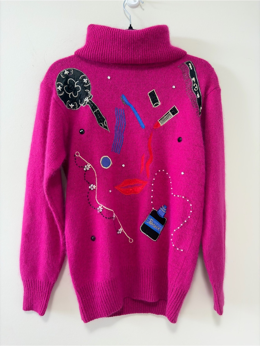 Vintage 80s I.B. Diffusion Silk Angora Novelty Sweater Art to Wear Size XS